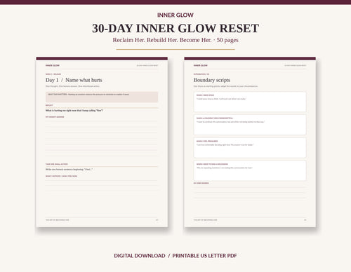 Inside preview: guided daily reflection worksheets from the 50-page Inner Glow Reset