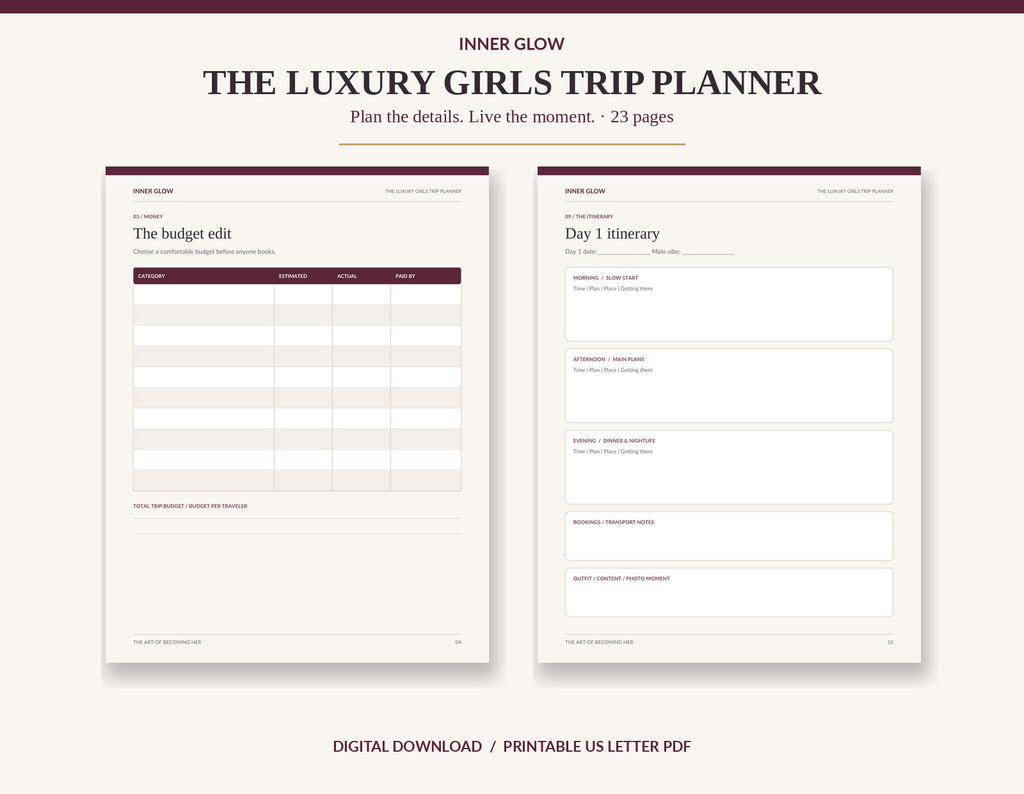 Inside preview: 23-page luxury girls trip planner budget and itinerary